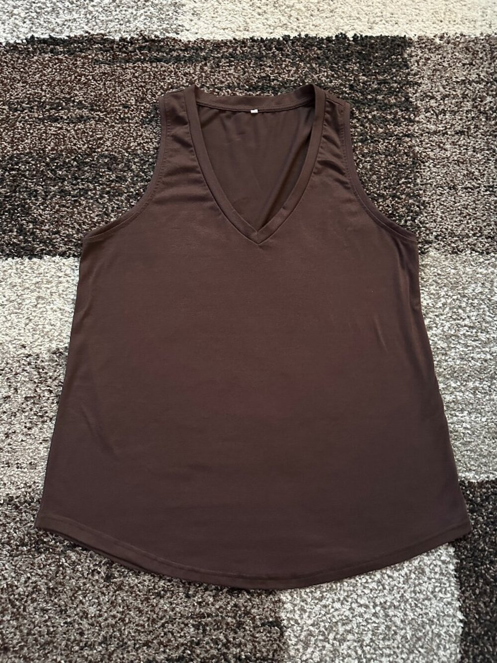 SMILE FISH (L) Brown Deep V-Neck Tank Top Loose Flowy Sleeveless Chocolate Dark